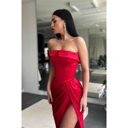 Red Strapless Long Prom Dress Mermaid With Slit