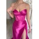 Elegant Fuchsia Sweetheart Long Prom Dress Split With Ruffles
