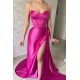 Elegant Fuchsia Sweetheart Long Prom Dress Split With Ruffles