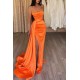 Orange Sweetheart Mermaid Prom Dress Long Slit Ruffles With Sequins