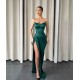 Dark Green Spaghetti-Straps Mermaid Prom Dress Long With Slit