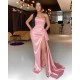 Gorgeous Pink Strapless Pleated Prom Dress Mermaid Long With Slit