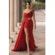 Burgundy One-shoulder High Split Long Prom Dress with Half train