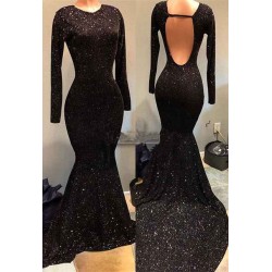 Black Sequins Prom Party Gowns| Long Sleeves Evening Gowns On Sale