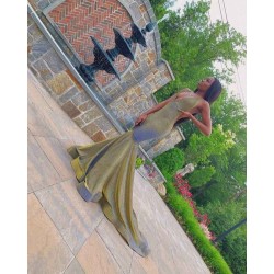 Radiant V-neck Sleeveless Brush Train Long Mermaid Prom Dresses