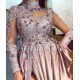 Graceful High Neck Lace Appliques Prom Dresses With Split See Through Evening Gowns