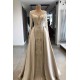 Shining Beaded Long Sleevess Round Neck Prom Dresses With Over Skirt A Line Evening Gowns