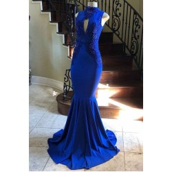 High Neck Keyhole Appliques Sleeveless Mermaid Evening Dresses