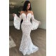 Off-the-Shoulder Lace Evening Dress Chic Strapless Bell Sleeves Prom Dresses