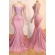 Pink Appliques Long Sleevess Prom Dresses New Arrival Gorgeous Mermaid Evening Gowns