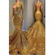 Gorgeous Mermaid Sequins Long Sleevess Floor Length Prom Dresses