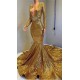 Gorgeous Mermaid Sequins Long Sleevess Floor Length Prom Dresses