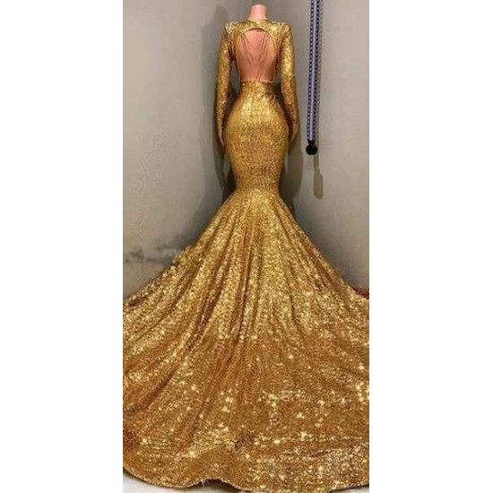 Gorgeous Mermaid Sequins Long Sleevess Floor Length Prom Dresses