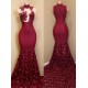 Burgundy mermaid prom dress, long evening gowns