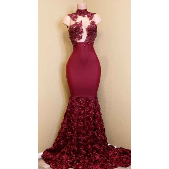 Burgundy mermaid prom dress, long evening gowns