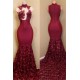 Burgundy mermaid prom dress, long evening gowns