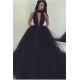 Amazing Black V-Neck Tulle Ball-Gown Prom Party Gowns