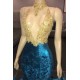 High Neck Illusion Neckline Sleeveless Long Train Appliques Mermaid Prom Gowns
