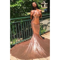 Chic Spaghetti Sequins Mermaid Prom Party GownsCharming V-Neck evening Wear