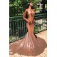 Chic Spaghetti Sequins Mermaid Prom Party GownsCharming V-Neck evening Wear