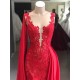 Lace Long Evening Dresses Sleeveless Red Prom Dresses with Cape