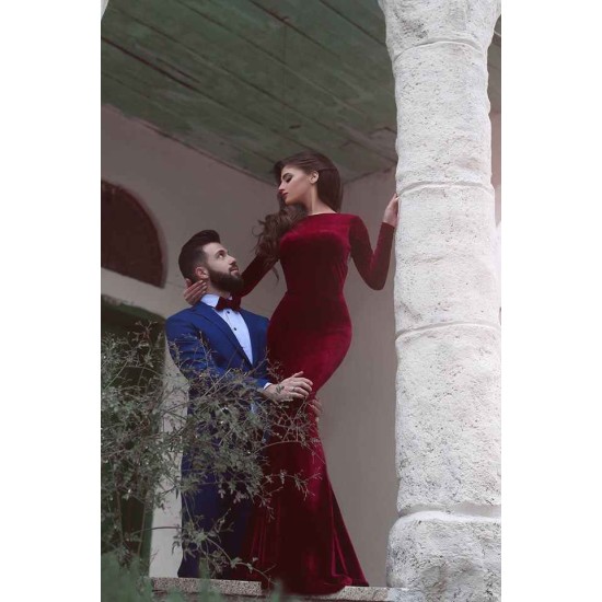 Long Sleeves Chic Mermaid Evening Dresses Latest Custom Made On Sale Prom Party Gowns