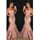 Chic Off-the-Shoulder Mermaid Prom Dresses Tiered Pink Ruffles Evening Gowns On Sale