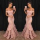 Chic Off-the-Shoulder Mermaid Prom Dresses Tiered Pink Ruffles Evening Gowns On Sale