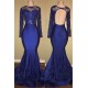 Chic Open Back Royal Blue Real Model Prom Dresses Lace Long Sleeves Mermaid Evening Gown