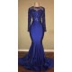 Chic Open Back Royal Blue Real Model Prom Dresses Lace Long Sleeves Mermaid Evening Gown