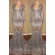 Long Sleeves Sequins Prom Party Gowns| Mermaid V-Neck Evening Gowns