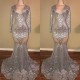Long Sleeves Sequins Prom Party Gowns| Mermaid V-Neck Evening Gowns