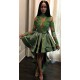 Chic See Through Lace Long Sleeves Prom Party Gowns| Hi-lo Dark Green Evening Dress
