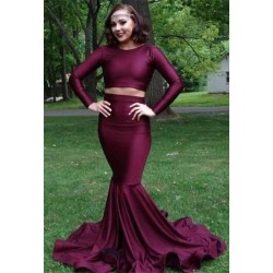 Burgundy two piece prom dress Long mermaid evening gowns
