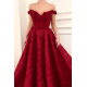 Off-the-Shoulder Ruby Lace Evening Dresses Chic Beading Appliques Flowers Prom Dresses