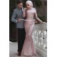 Pink Detachable Long-Sleeves Prom Dresses Appliques Lace Mermaid Evening Gowns