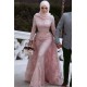 Pink Detachable Long-Sleeves Prom Dresses Appliques Lace Mermaid Evening Gowns