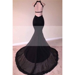 Chic Black Open Back Lace Prom Dresses Sleeveless See Through Tulle Evening Gown