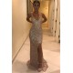 Shiny Mermaid Sequins V-Neck Straps Sleeveless Front-Slipt Prom Party Gowns