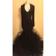 Chic black sequins prom dress, ruffles evening dress