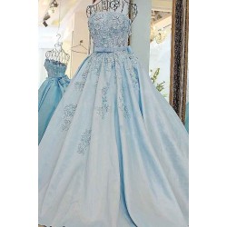 Sequins Applique Lace A-Line Strapless Floor-Length Beading Evening Dresses