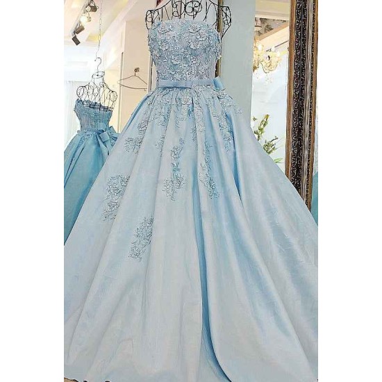 Sequins Applique Lace A-Line Strapless Floor-Length Beading Evening Dresses