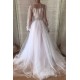 Chic See Through Tulle Lace Appliques Evening Gowns Chic Bubble Sleeves Long Prom Dresses