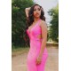 Sleeveless Hot pink Criss-cross back Mermaid Long Train Prom Dresses