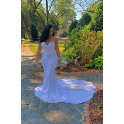 Strapless Sweetheart Lace Appliques Court Train Mermaid Prom Gowns