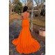 See Through Sleeveless Front Slit Brush Train Appliques Mermaid Prom Gowns
