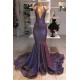 Chic Deep V-Neck Sleeveless Prom Dresses New Arrival Halter Memaiad Sequins Evening Gowns