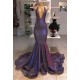 Chic Deep V-Neck Sleeveless Prom Dresses New Arrival Halter Memaiad Sequins Evening Gowns
