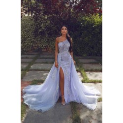 Gorgeous Tulle Sleeveless Appliques Prom Dresses Lilac Evening Gowns