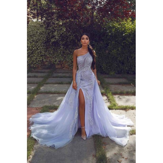 Gorgeous Tulle Sleeveless Appliques Prom Dresses Lilac Evening Gowns